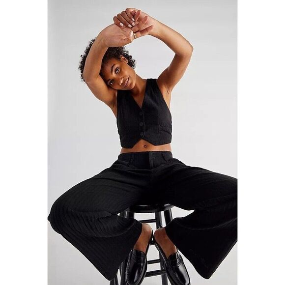 NWT FREE PEOPLE Sz XS GIVE ME GOOD TIMES SET 2 PC VEST & PANT IN BLACK - Picture 4 of 4